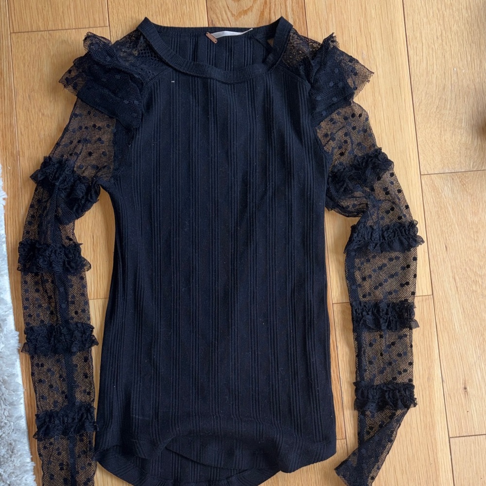 Free People Lace Sleeve Top